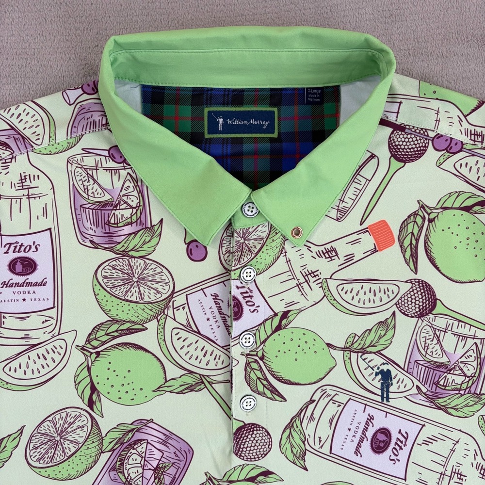 Tito's X William Murray Transfusion Performance Golf Polo Shirt Men XL Lime NWOT